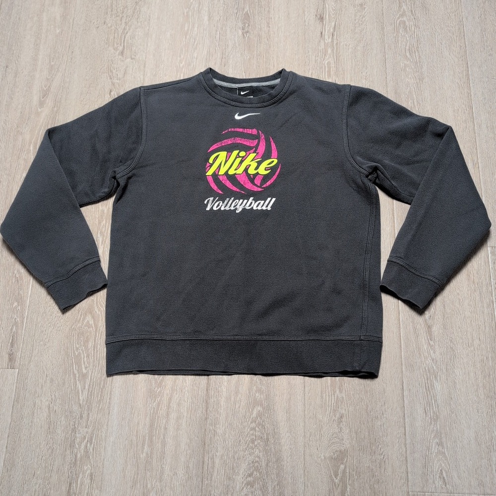 Nike Volleyball Center Swoosh Crewneck Pullover Gray Pink Womens M Sweatshirt